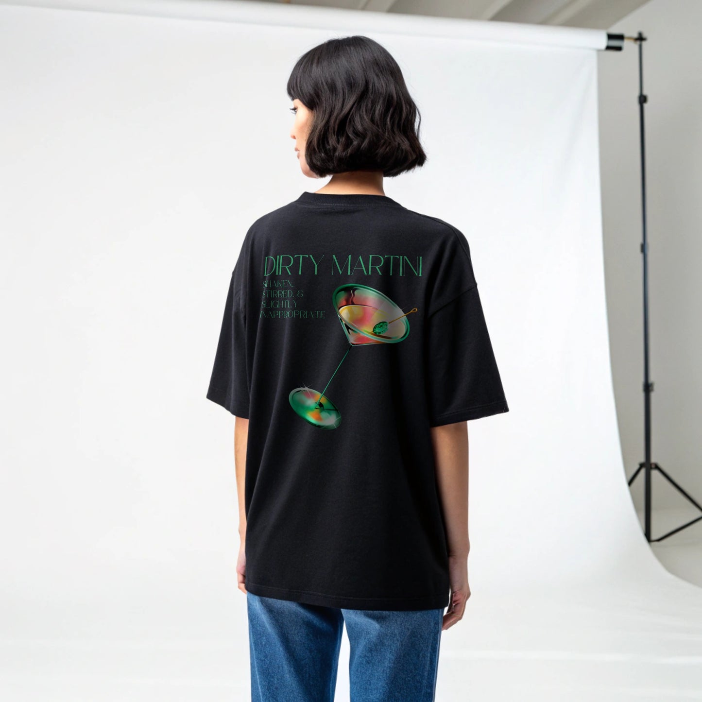 Model wearing Creating Adam's the Martini tee - back