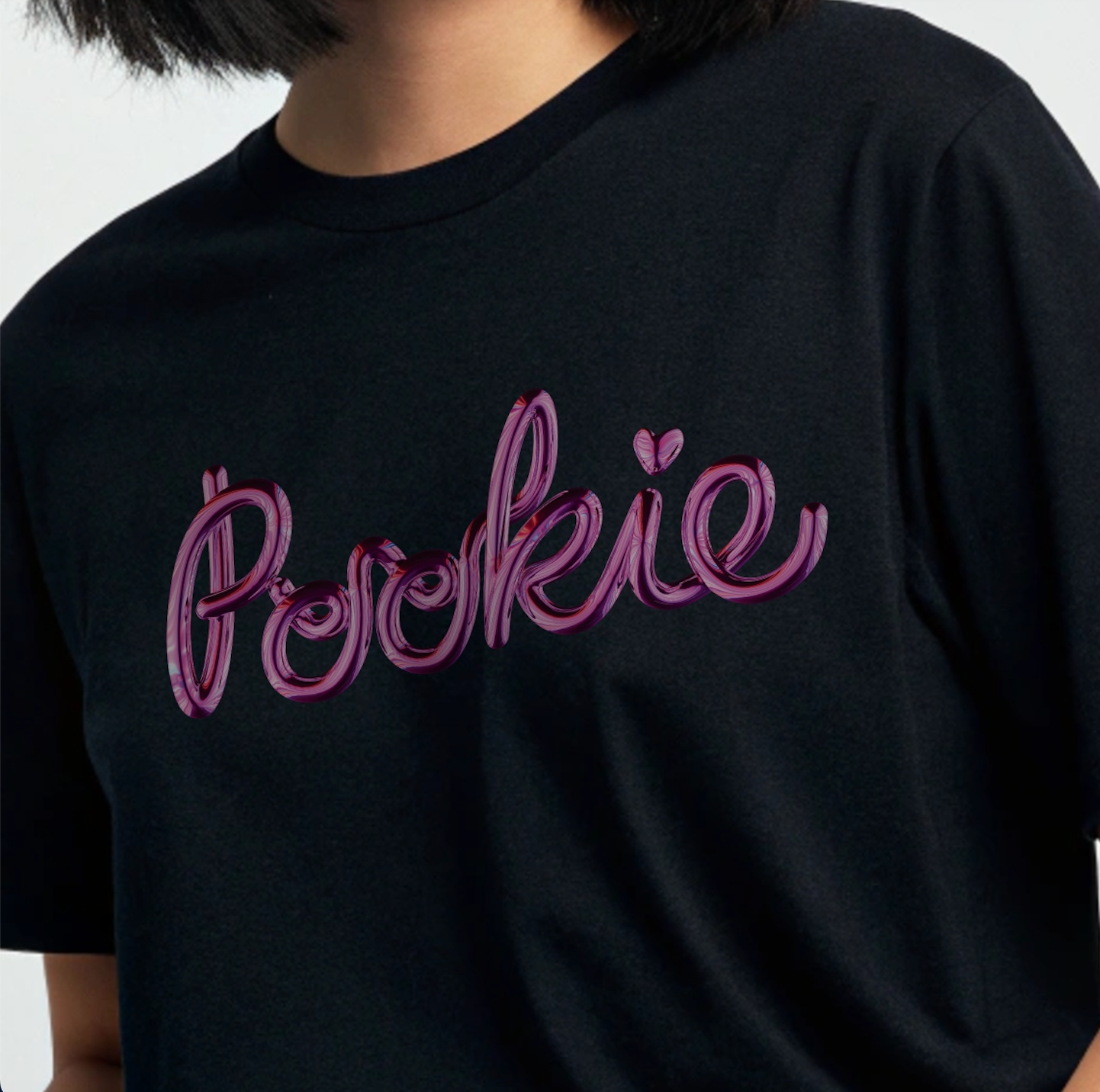 Creating Adam female model wearing the pookie tee