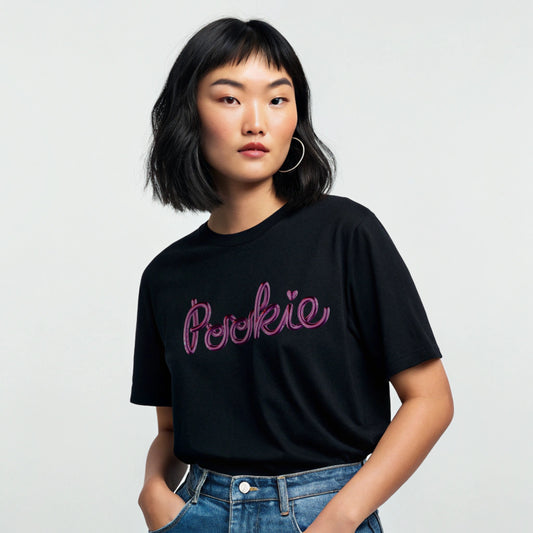 Creating Adam female model wearing the pookie tee