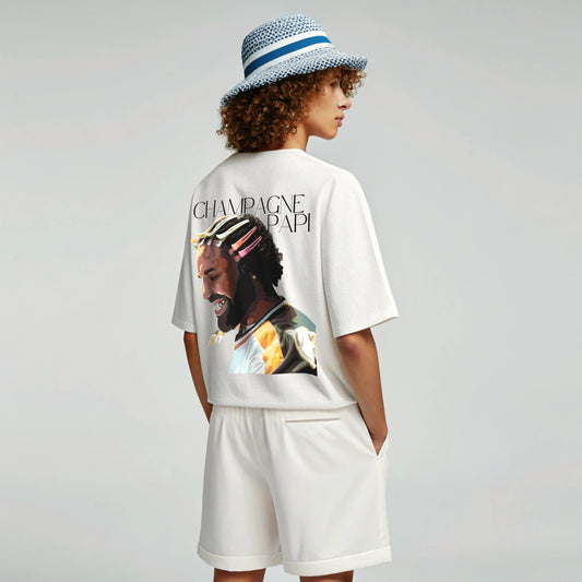 Model wearing Creating Adam's the Papi tee - GOAT talk collection