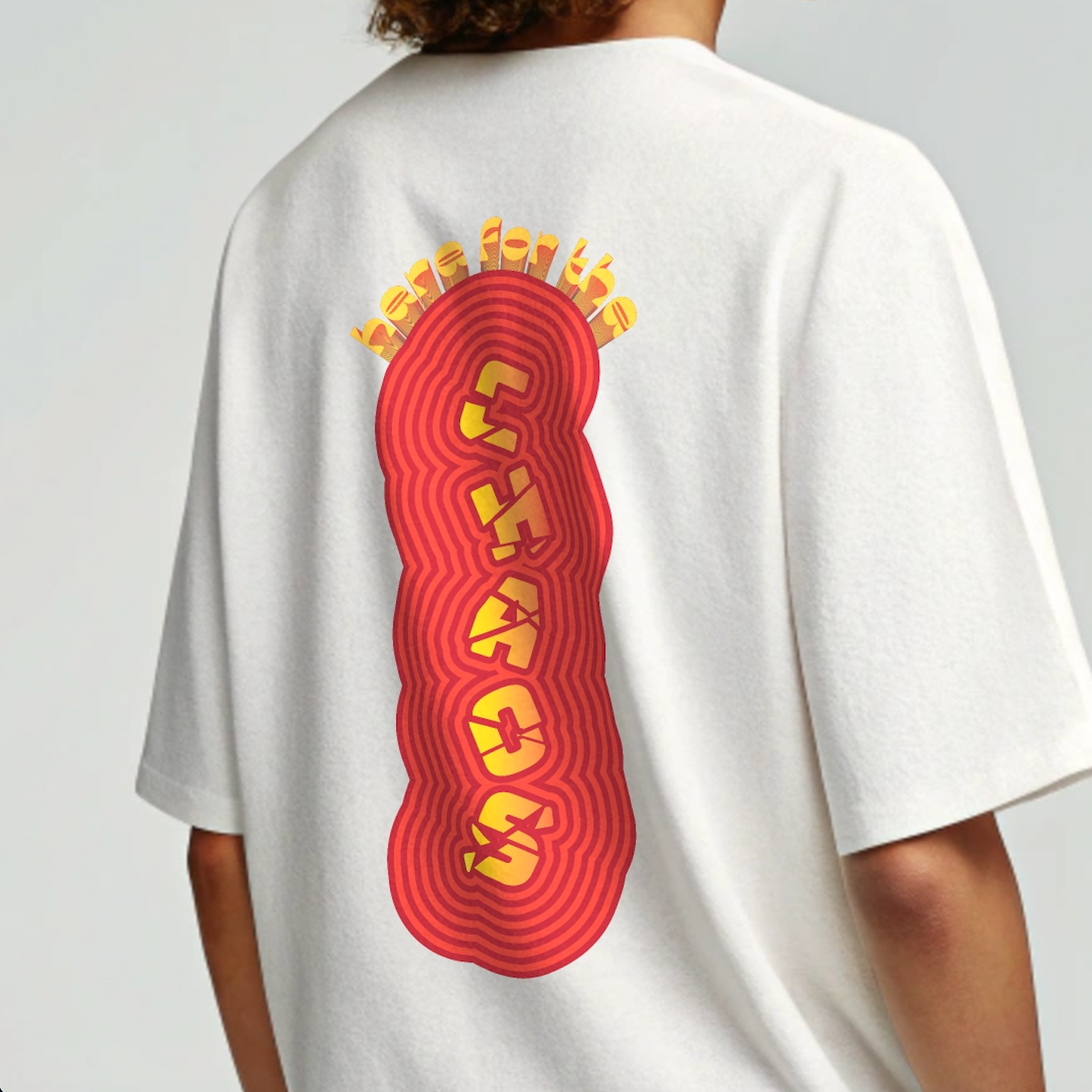 Model wearing Creating Adam's the chaos tee - back