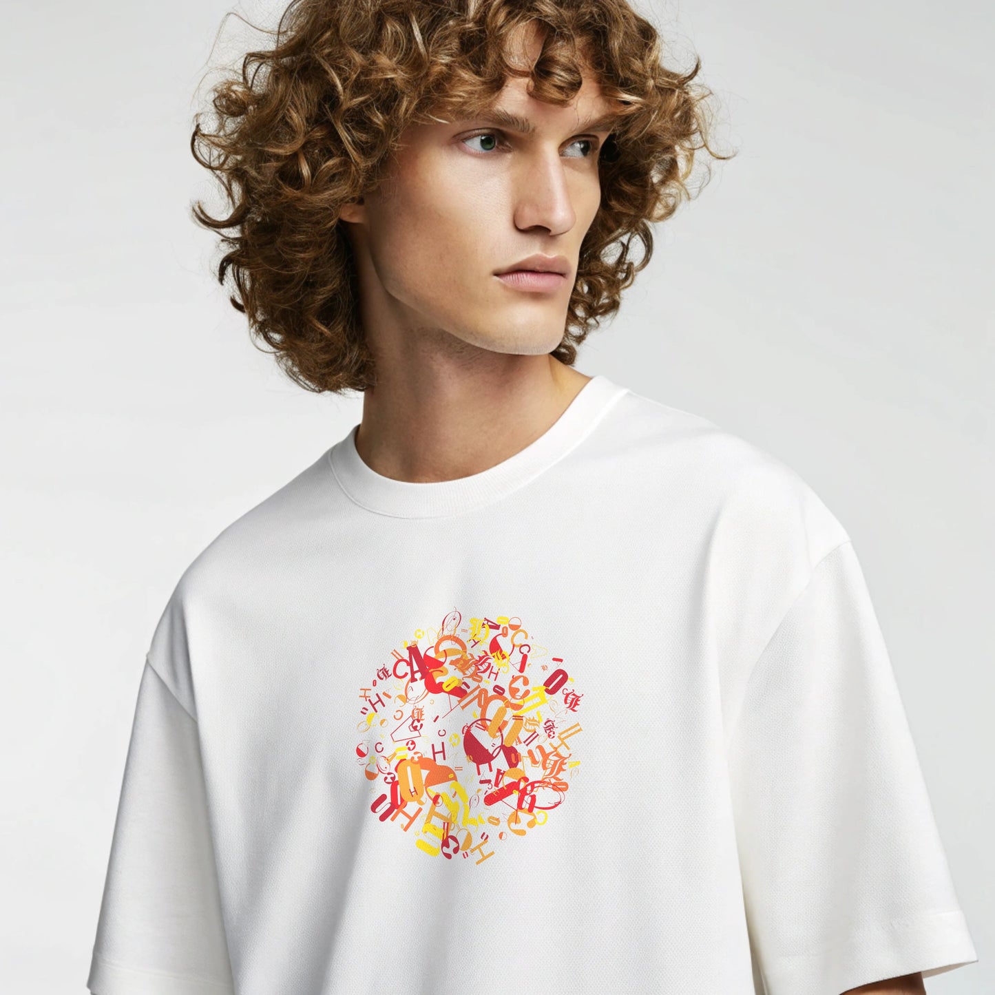 Model wearing Creating Adam's the chaos tee - front