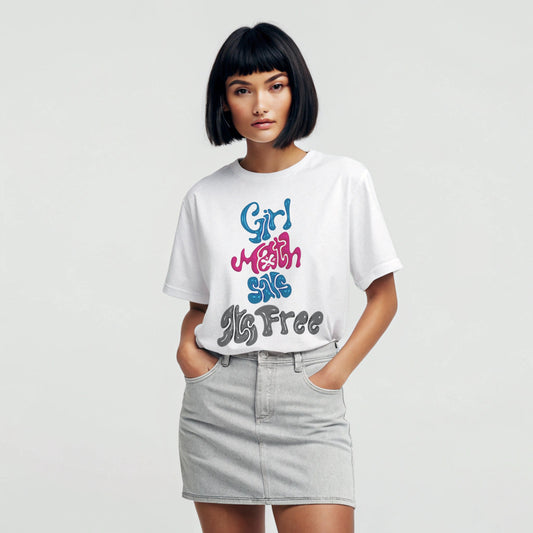 Model wearing Creating Adam's the Girl Math tee - front