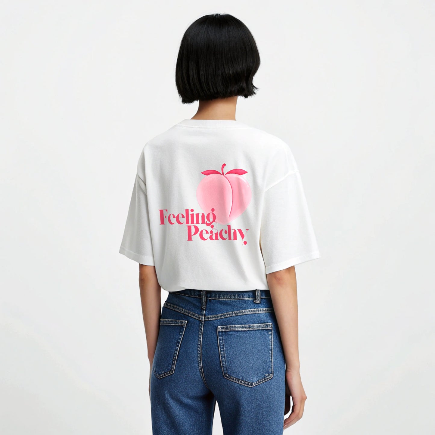 Model wearing Creating Adam's the Peach tee - back