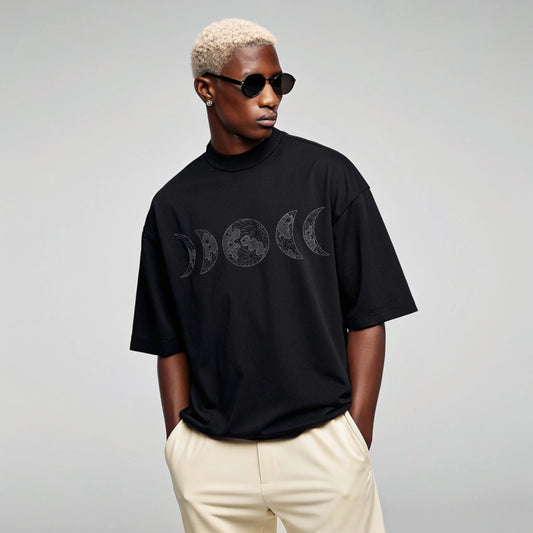 Model wearing Creating Adam's the Moon tee - front