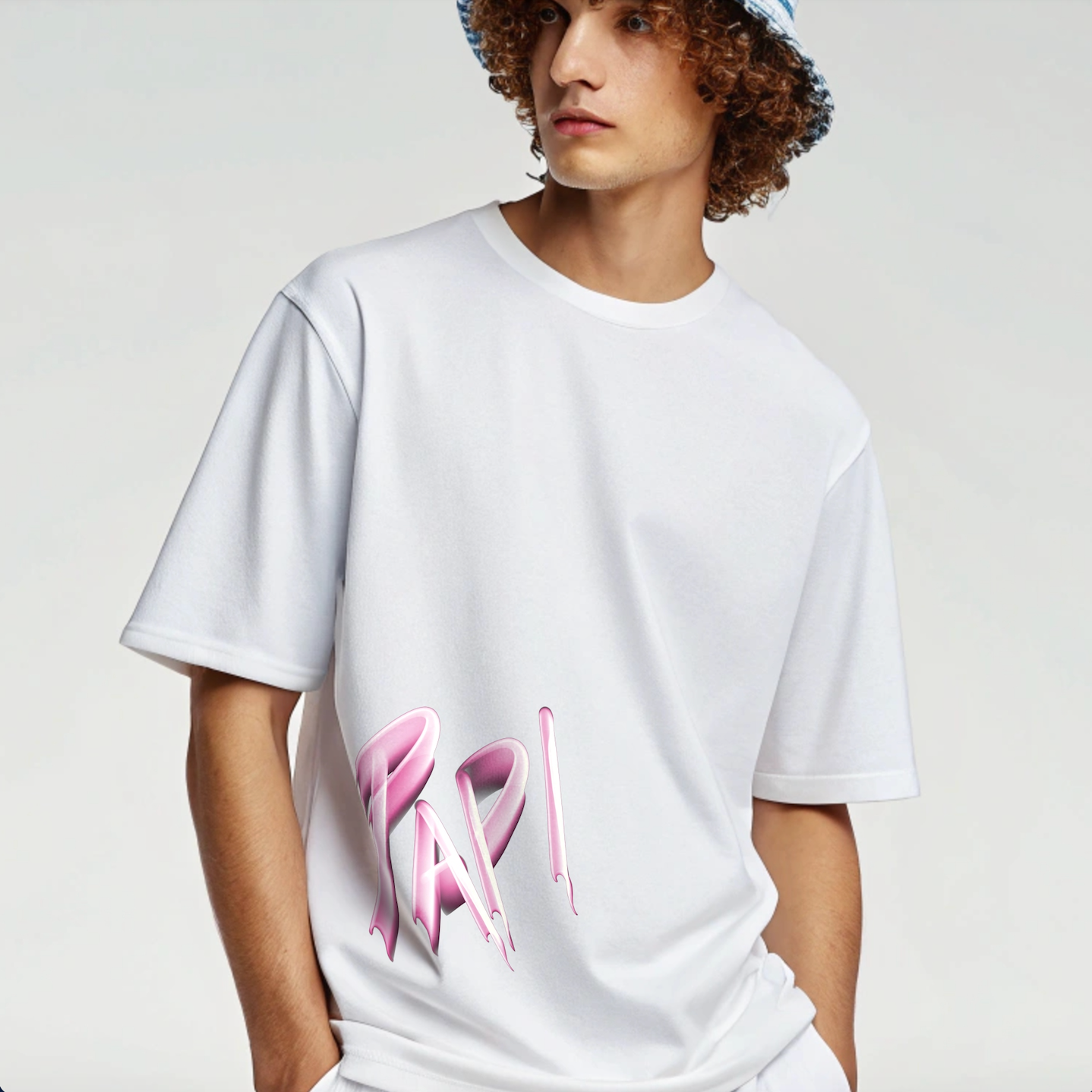 Model wearing Creating Adam's the Papi tee - GOAT talk collection